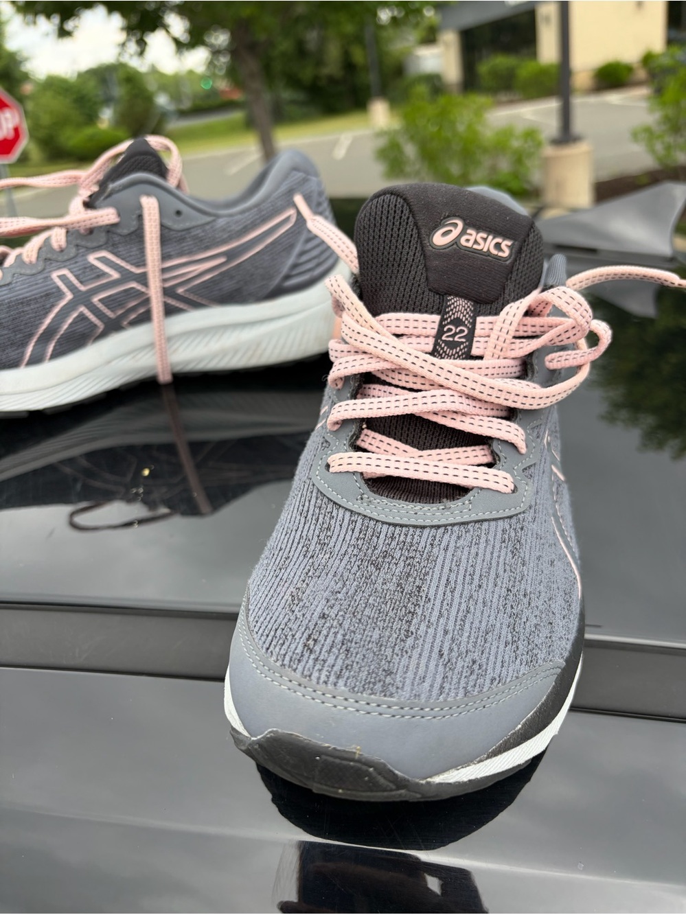 ASICS Gray Sneakers with Pink Accents